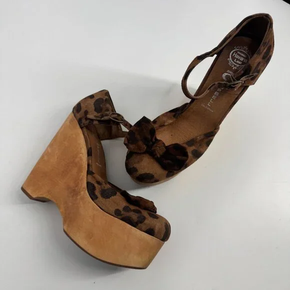 Jeffrey Campbell Daisy D Leopard Print Wood Platform Wedges - Size 7M - Picture 5 of 11